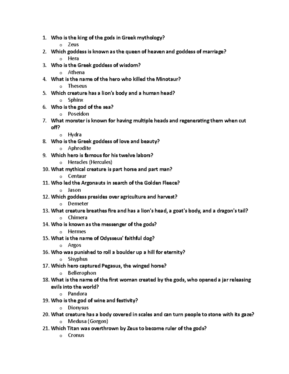 Greek Mythology Revision Notes: Key Gods and Heroes - Studocu