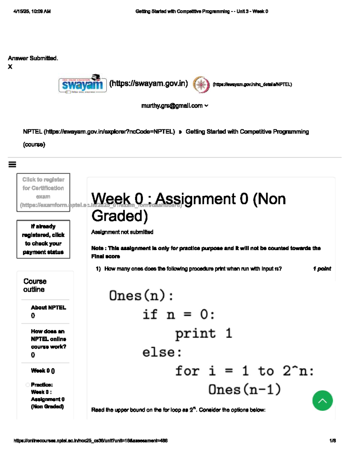 Getting started with competitive programming (unit 3) week 0 assignment ...