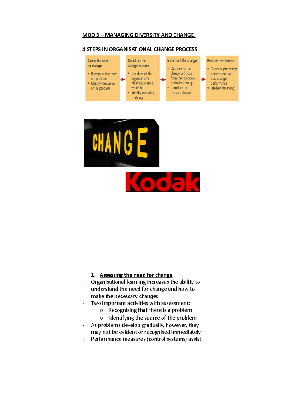MOD 3 - module 3 - MOD 3 – MANAGING DIVERSITY AND CHANGE 4 STEPS IN ...