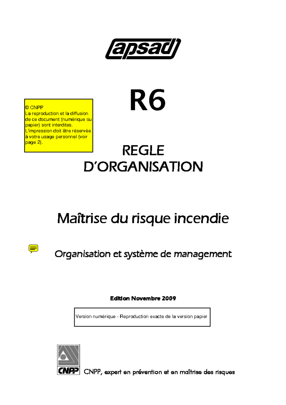 Règle APSAD R6 - Novembre 2009 : Maîtrise du Risque Incendie - Studocu
