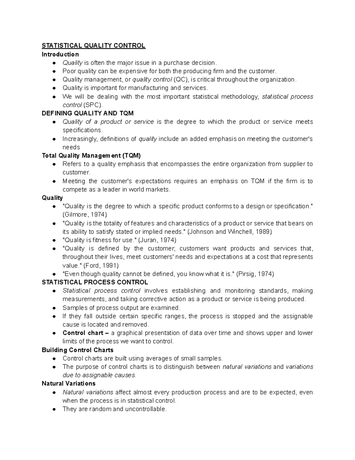 Statistical Quality Control: Principles and Applications in SPC - Studocu