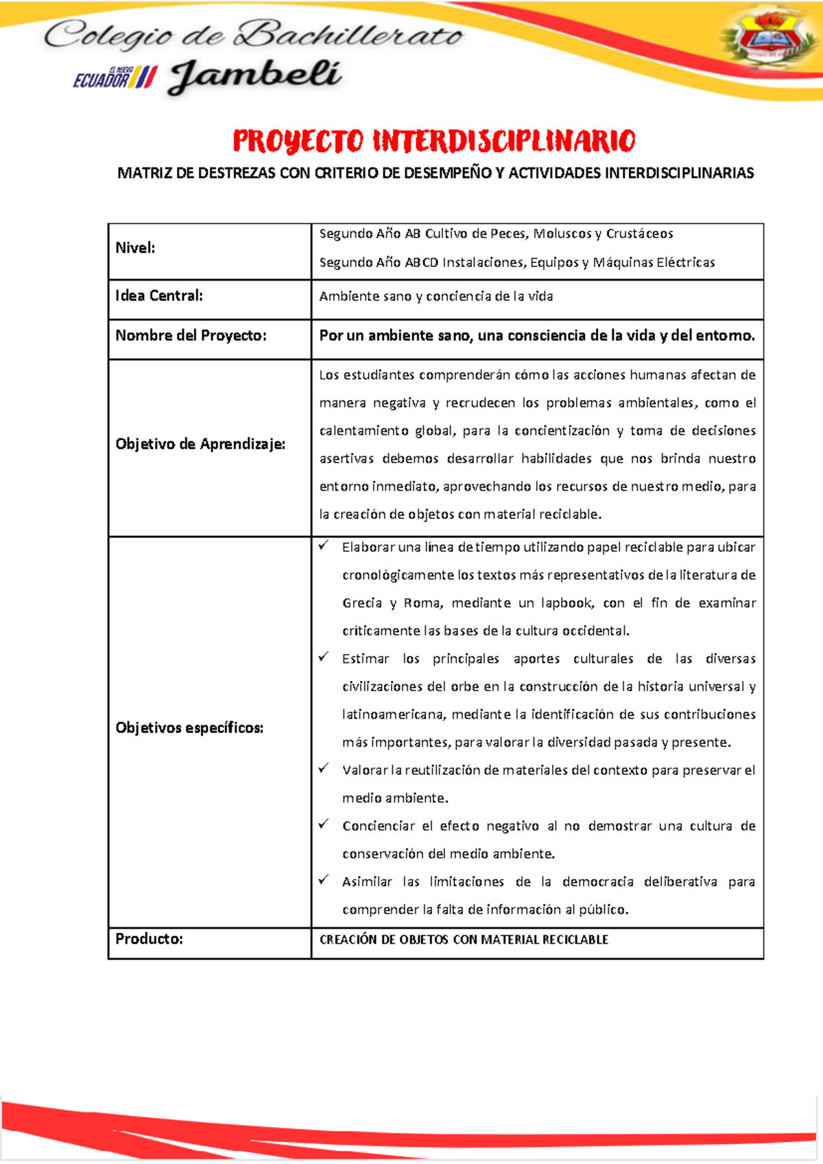 PROY. Interd. BACH. 2024 - 2° Año AB Acuac ABCD Elec 1Trim-1 - PROYECTO ...