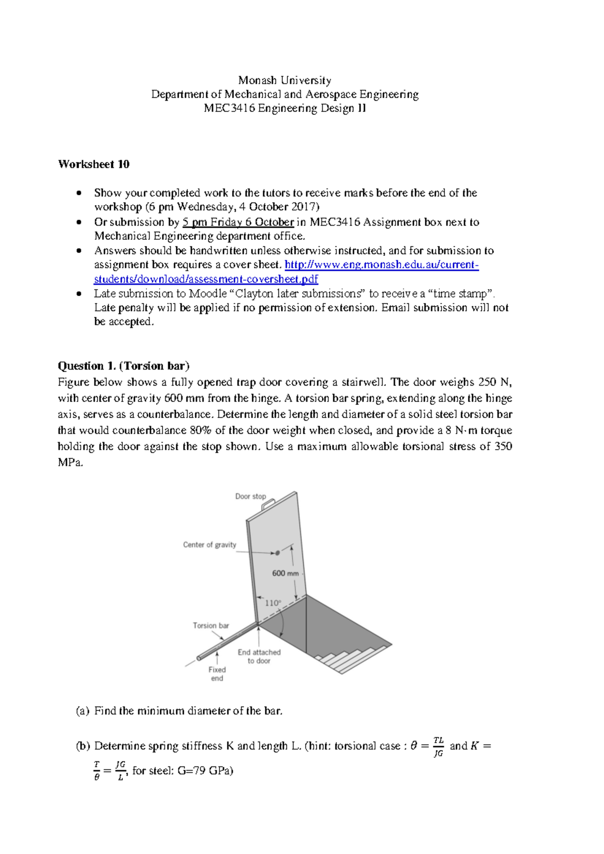 Worksheet 10 - Monash University Department of Mechanical and Aerospace ...
