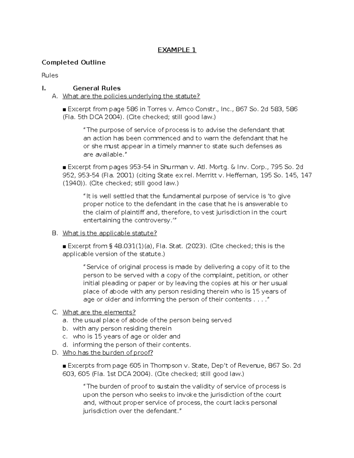 Legal Outline on Service of Process - EXAMPLE 1 - Studocu