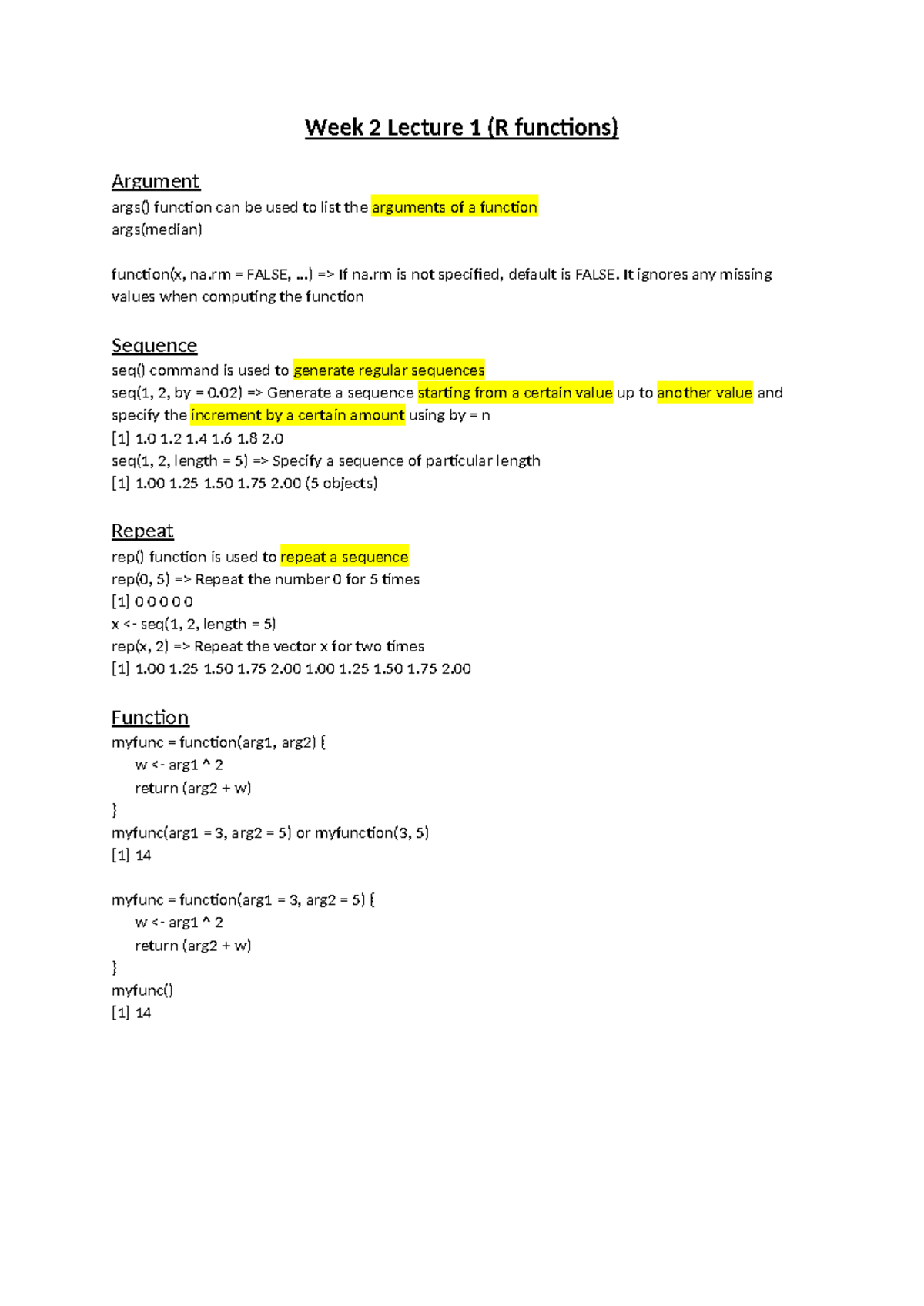 Week 2 Lecture 1 - Data science notes - Week 2 Lecture 1 (R functions ...