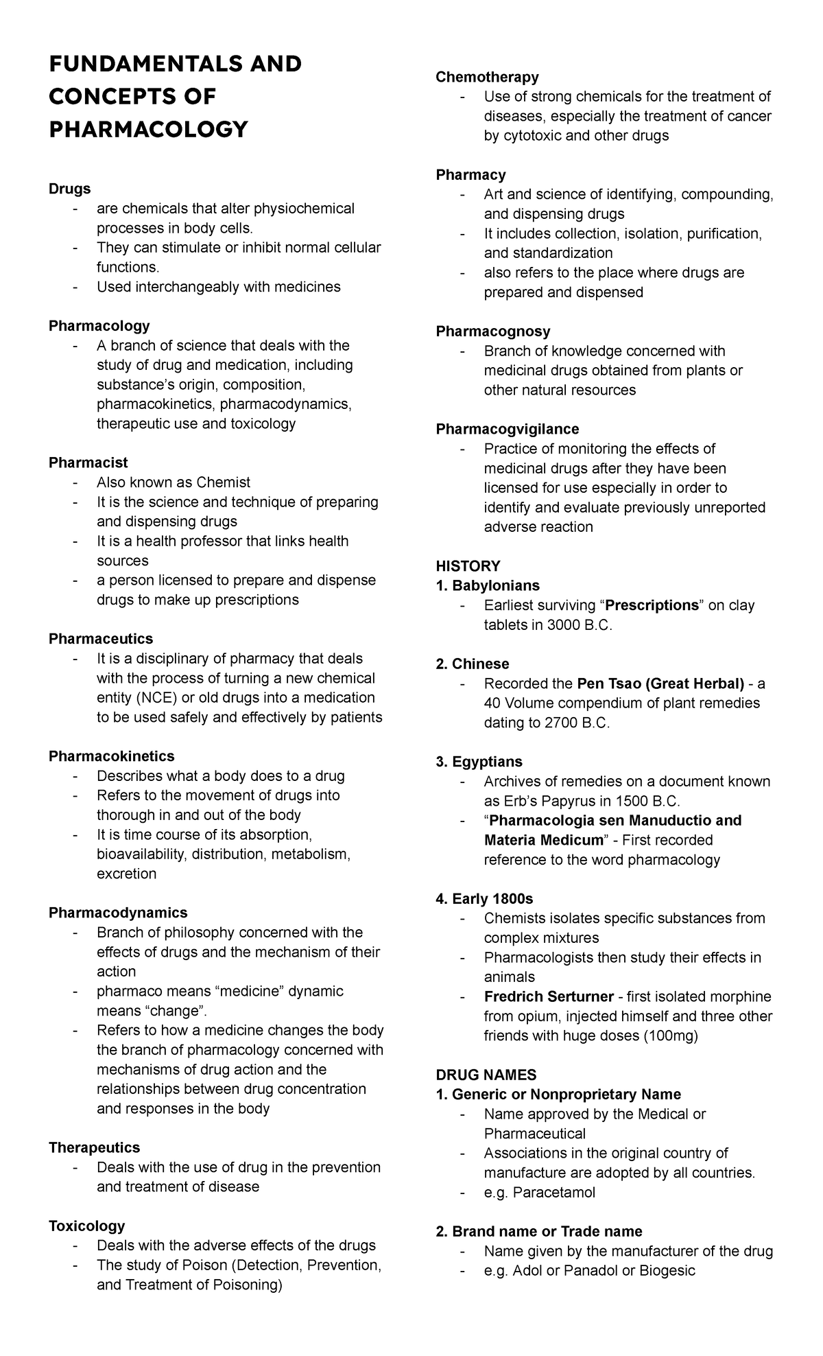Pharma L1: Fundamentals of Pharmacology and Chemotherapy Concepts - Studocu