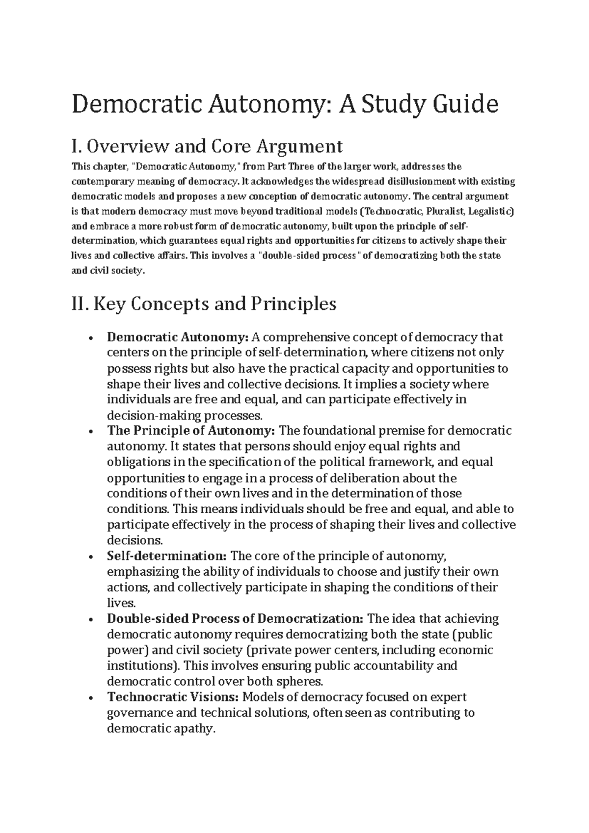 Democratic Autonomy: Study Notes for Chapter 10 (Final Exam) - Studocu