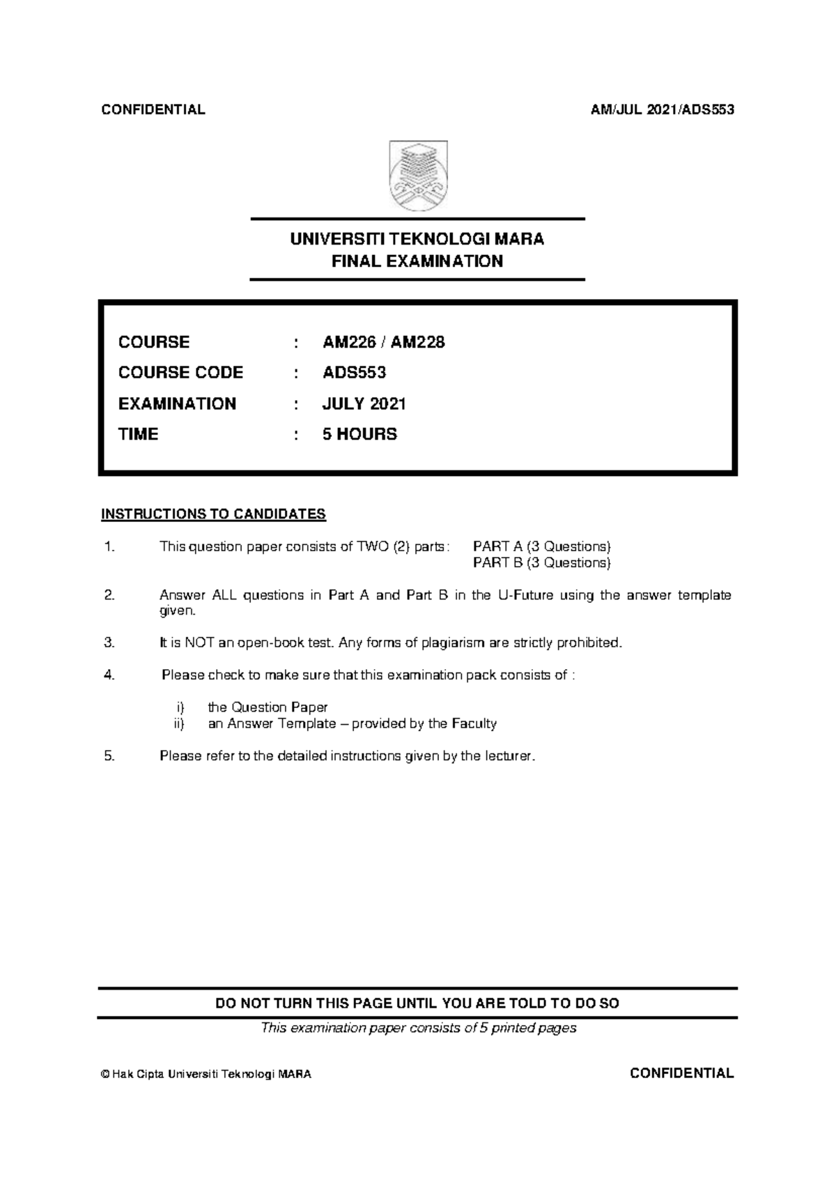 ADS553 FINAL EXAMINATION QUESTIONS IN STRATEGIC MANAGEMENT 2021 - Studocu