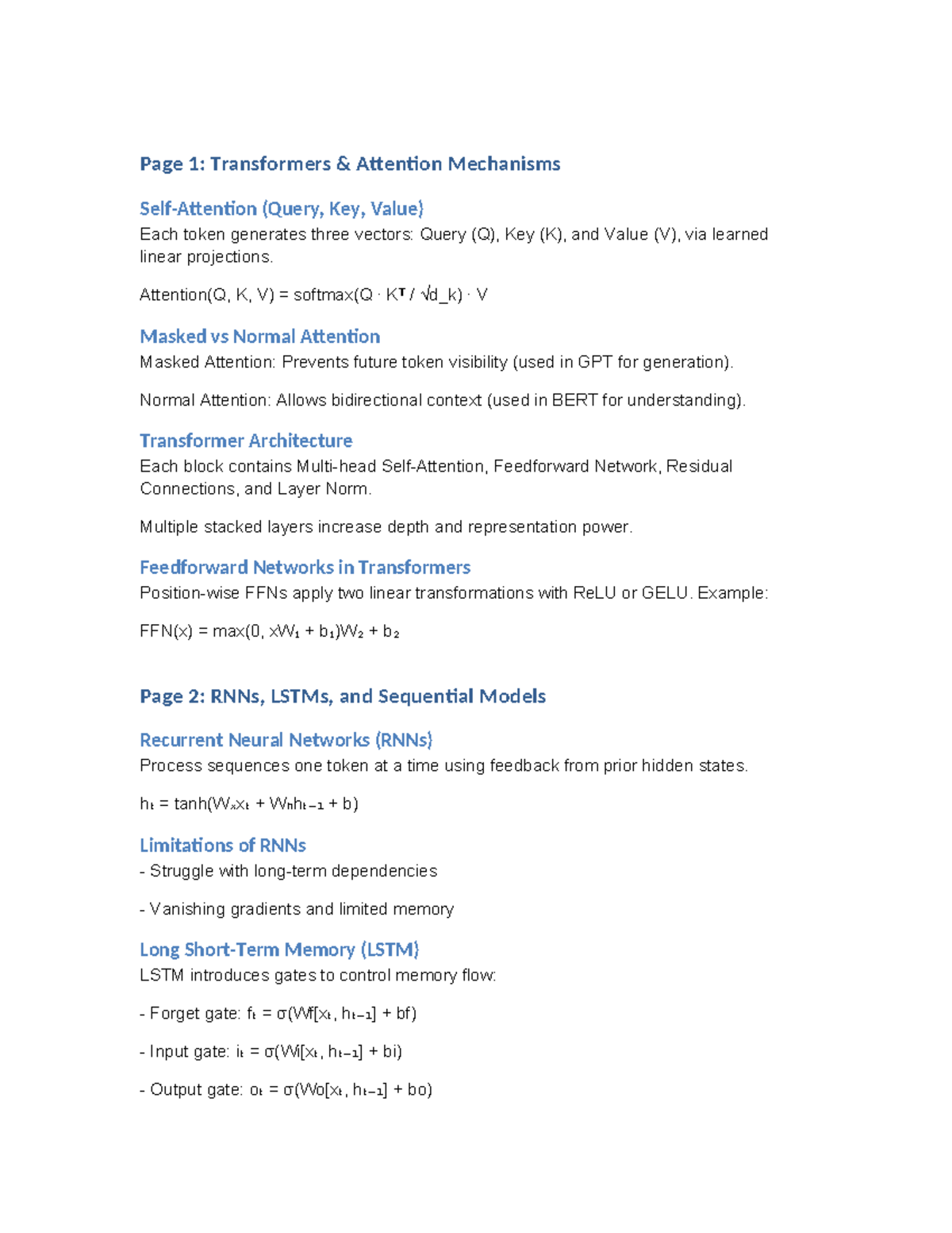 NLP Exam 4Page Notes with Diagrams - Page 1: Transformers & Attention ...