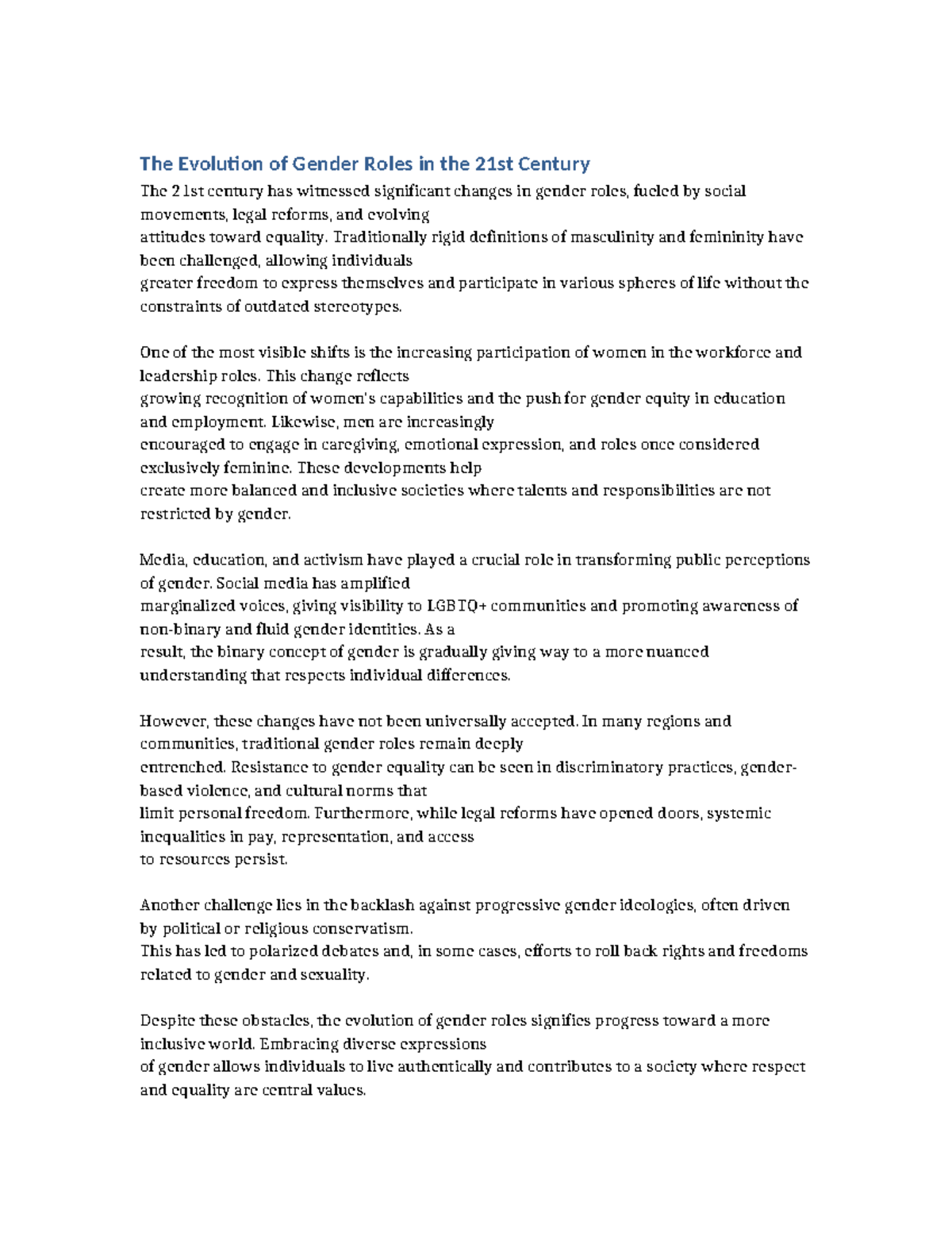 The Evolution of Gender Roles in the 21st Century: A Comprehensive ...