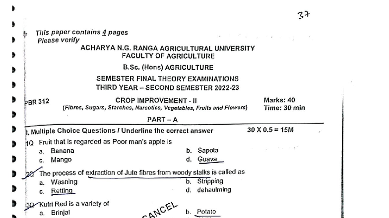 GPBR 312 Crop Improvement II: Final Exam MCQs and Answers - Studocu