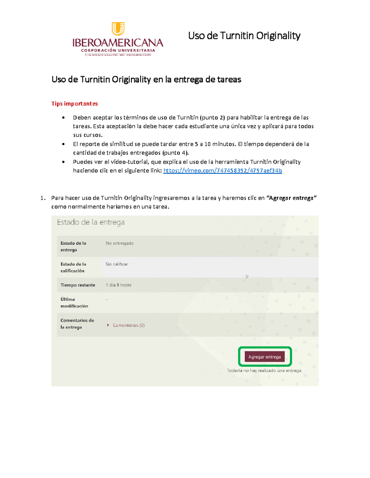 Guía de Uso de Turnitin Originality para Entrega de Tareas - SENA - Studocu