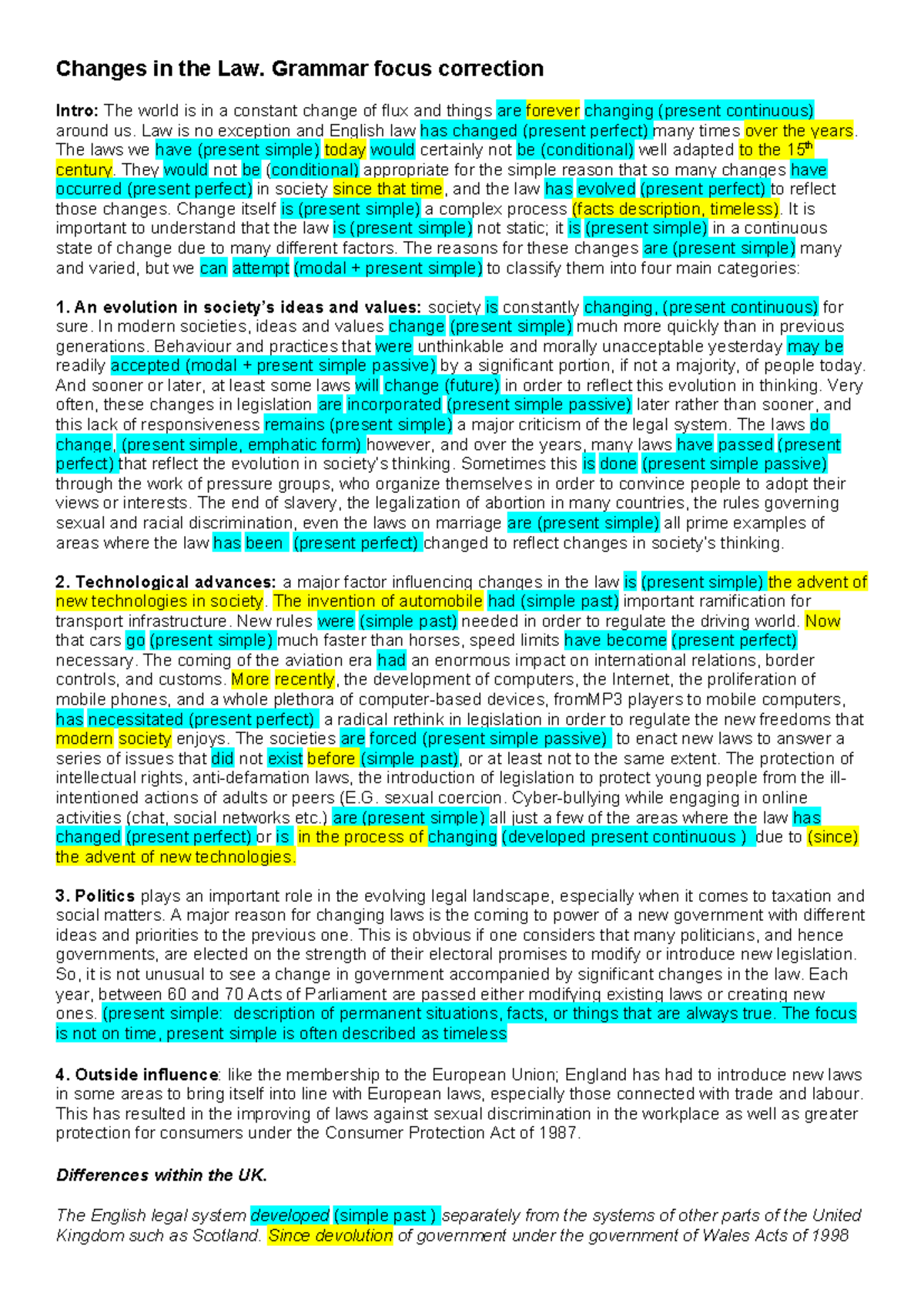 Changes in the Law: Grammar Focus Correction Analysis - Studocu