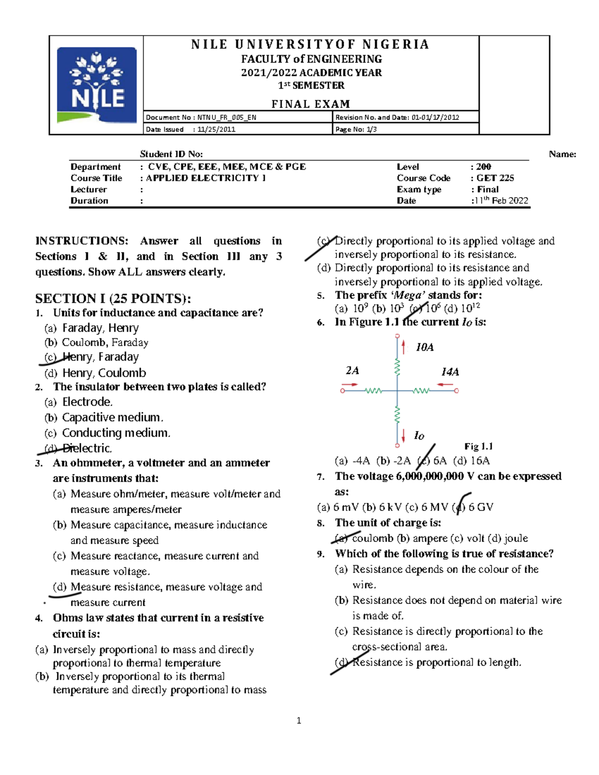 Applied Electricity I GET 225 Final Exam Questions 21-22 - Studocu