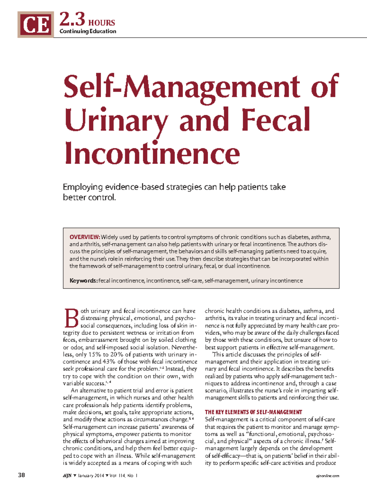 CE 2.3 HOURS: Self-Management Strategies for Urinary & Fecal ...