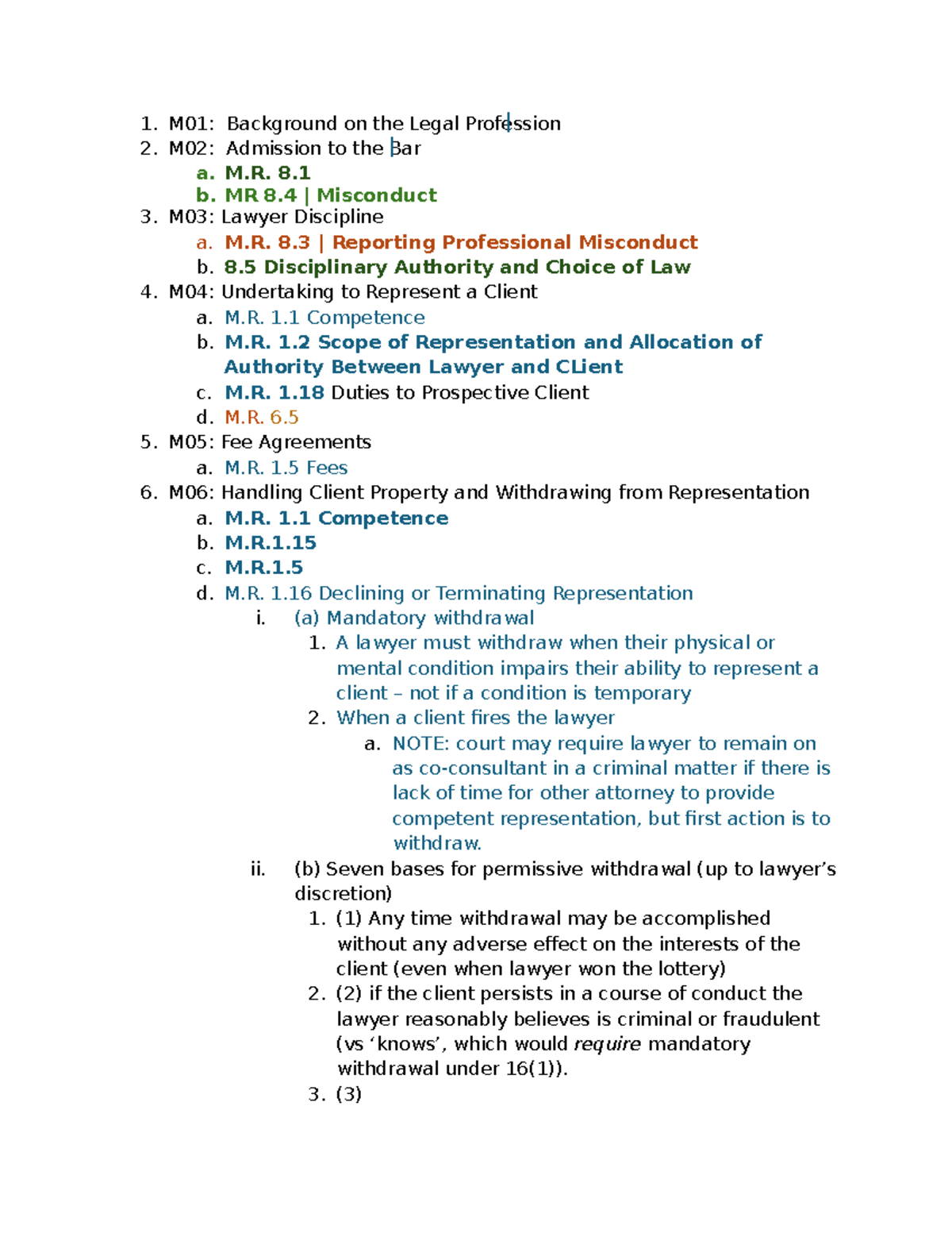 Pro Res Outline Draft Summer M Background On The Legal Profession M Admission To