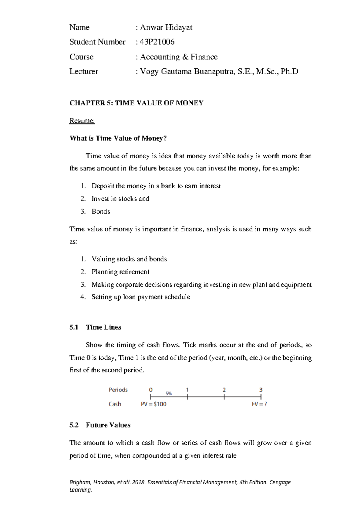 Accounting & Finance Chapter 5 (Time Value of Money) - Student Number ...