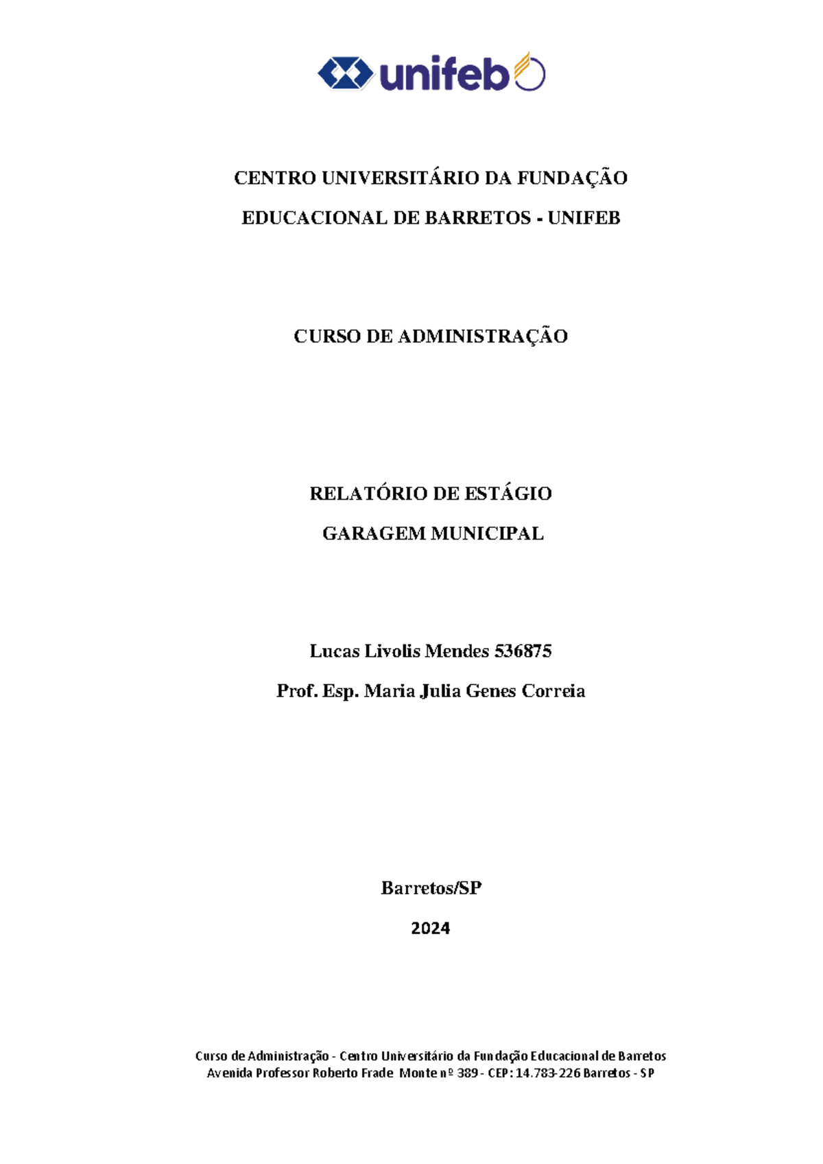 Relatório Final de Estágio em Administração - Lucas Livolis 536875 ...