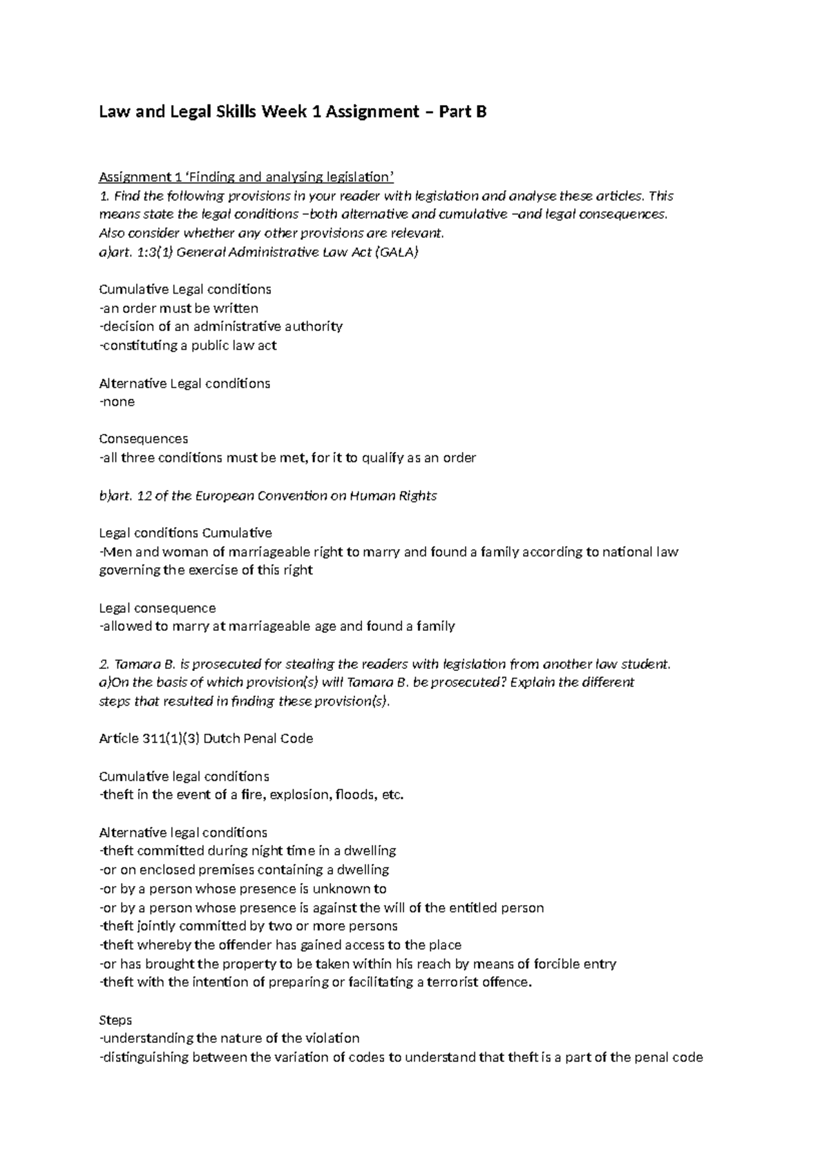 Law and Legal Skills Week 1 Assignment B: Legislation Analysis & Case ...