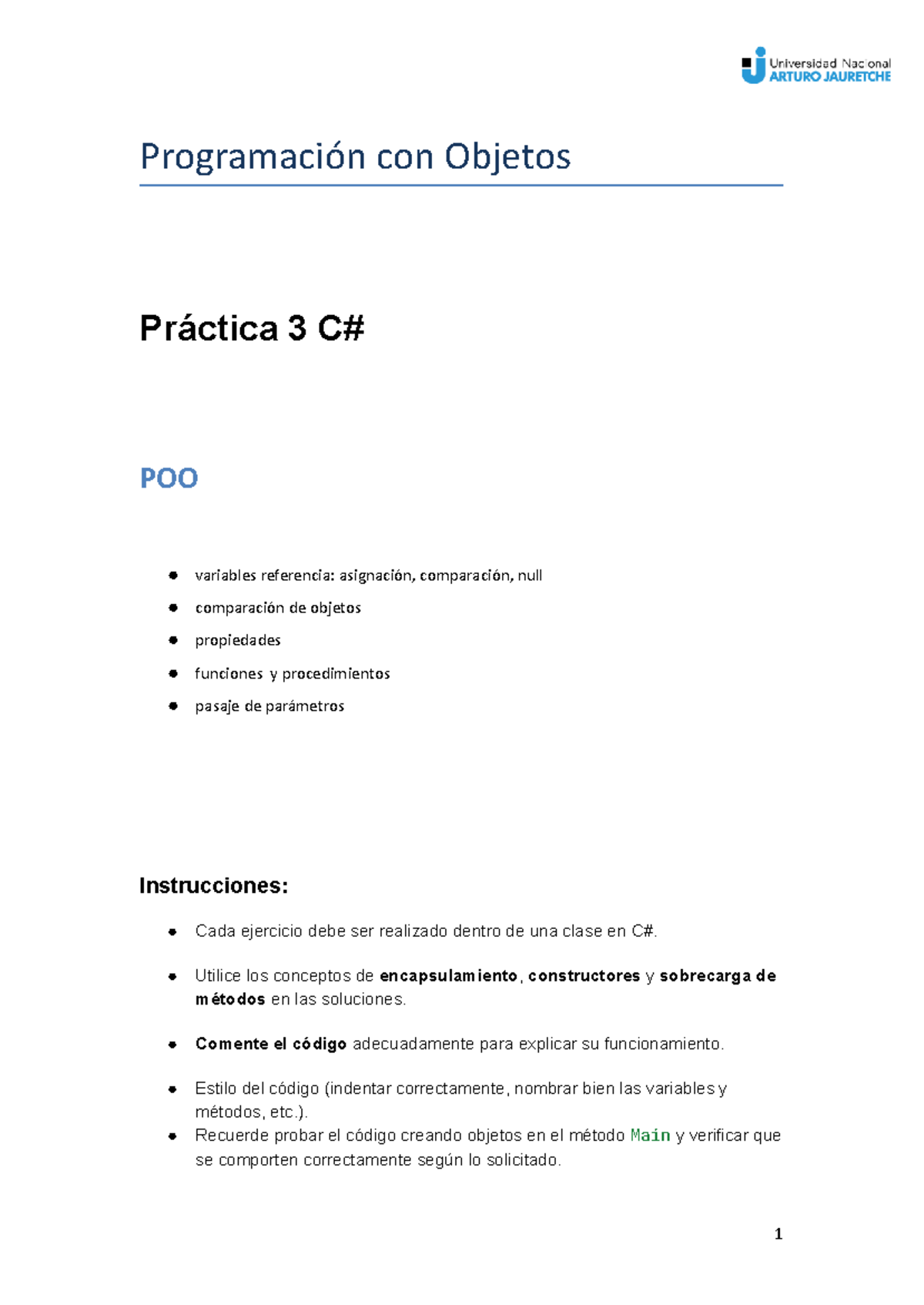 Práctica 3 POO: Variables de Referencia y Pasaje de Parámetros - Studocu
