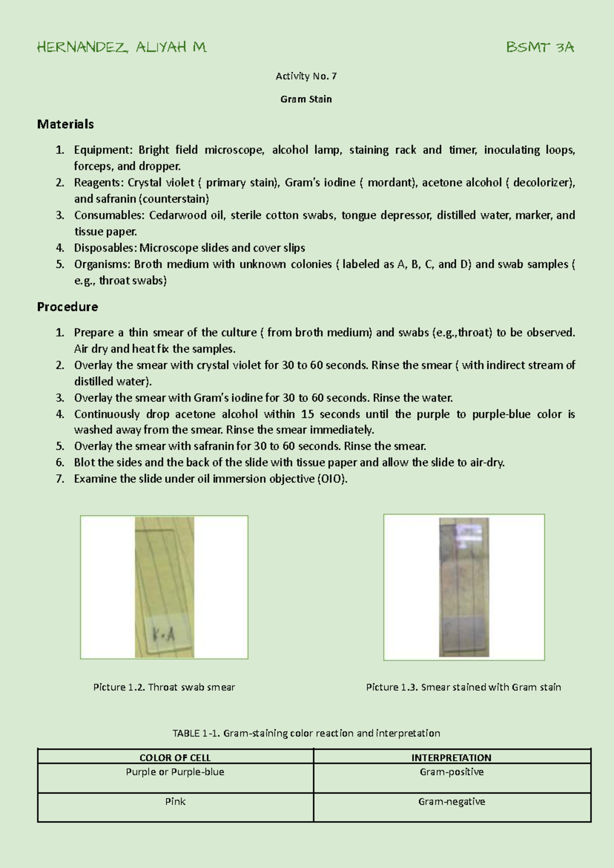 BSMT 3A Activity No. 7: Gram Staining Technique and Observations - Studocu