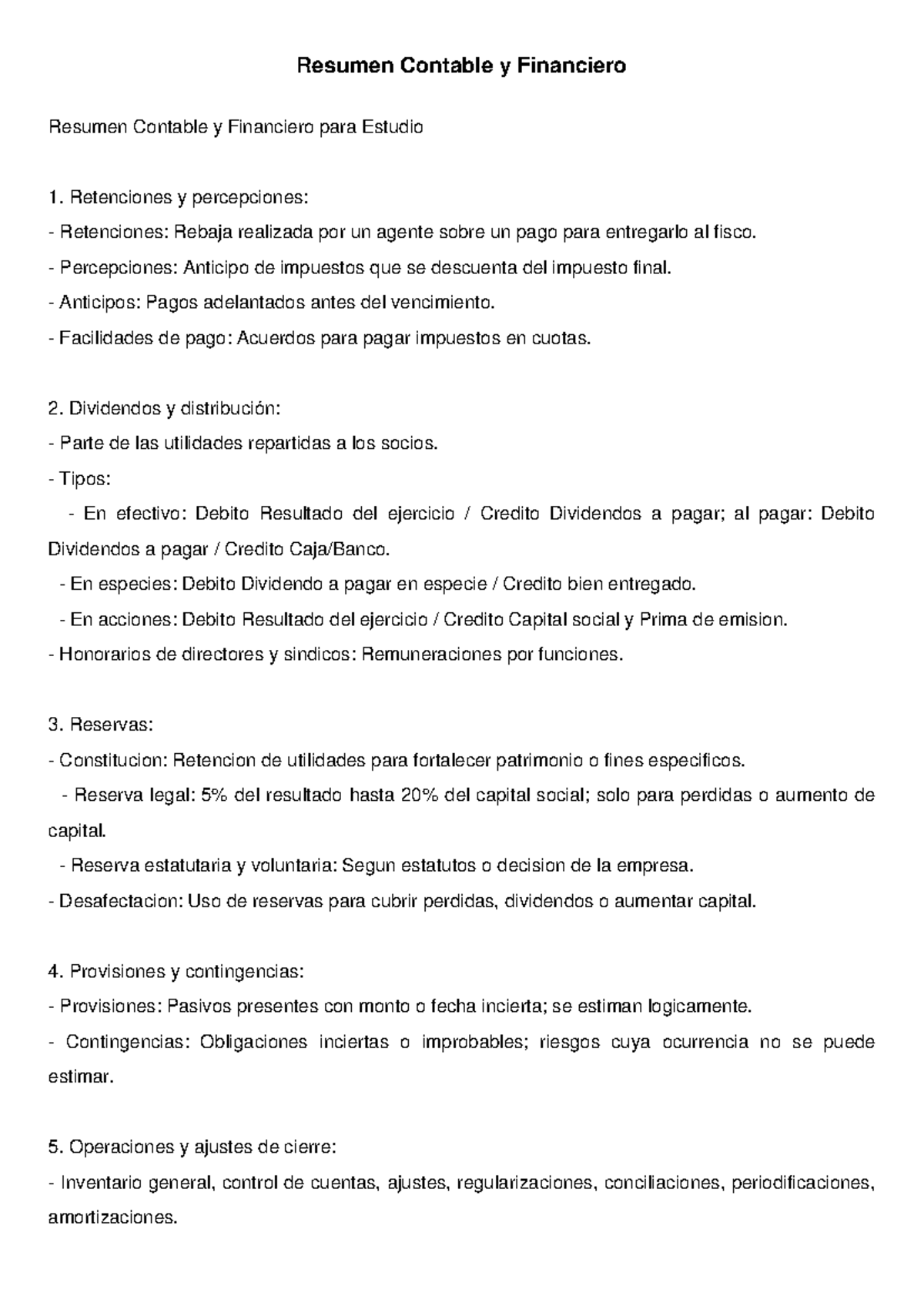 Resumen Contable y Financiero para Estudio 1: Claves y Conceptos - Studocu
