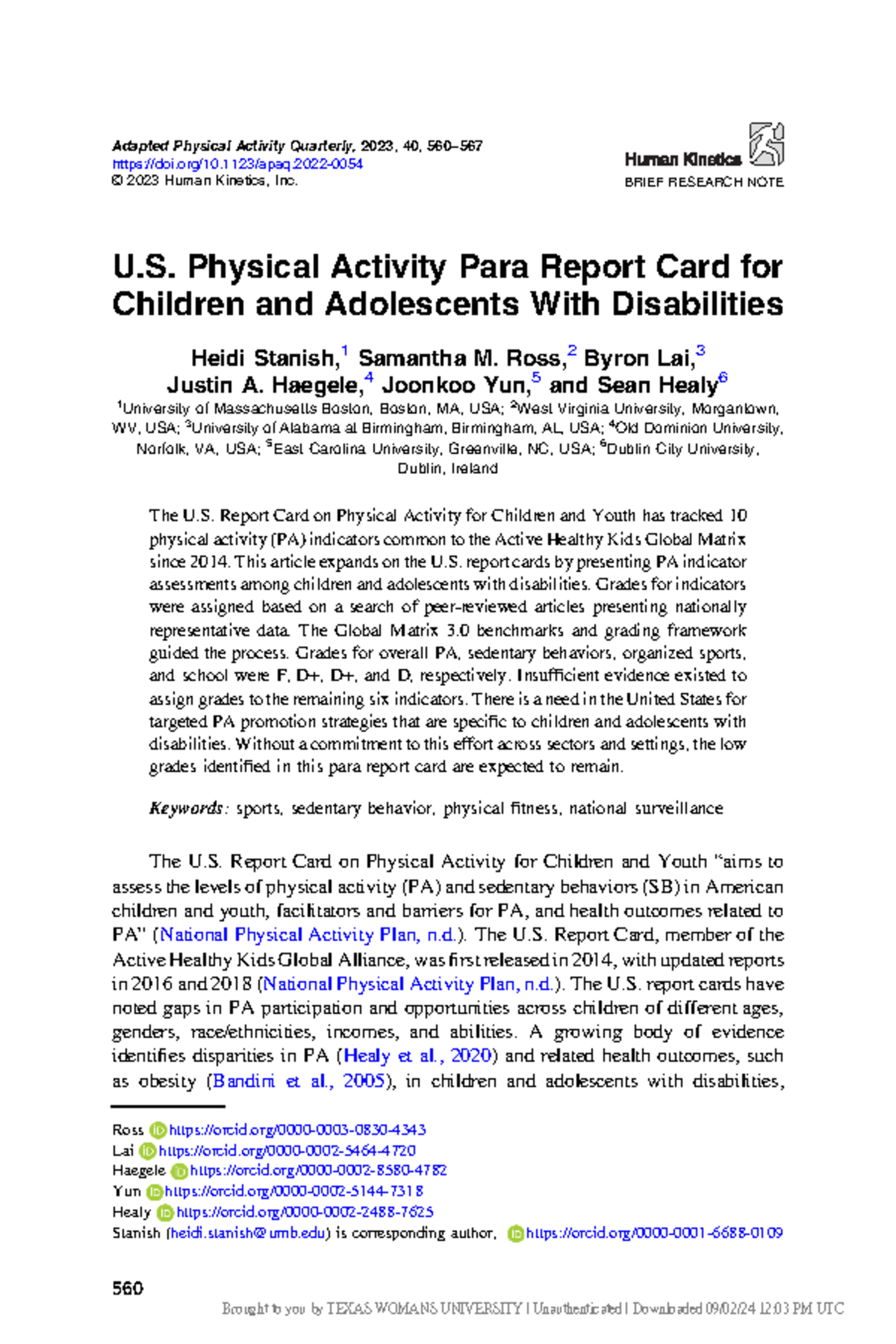 U.S. Para Report Card on PA for Children with Disabilities - 2023 - Studocu