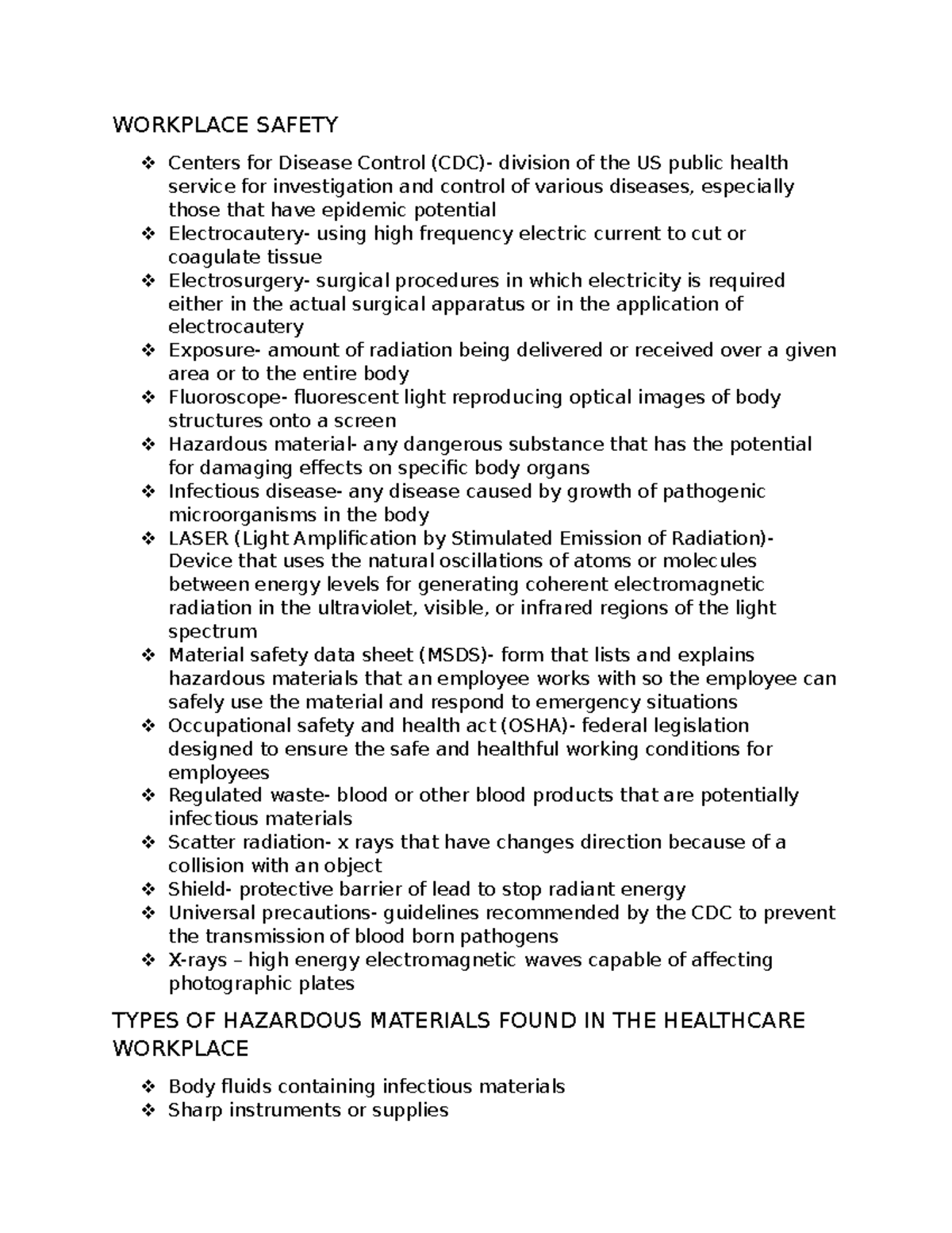 Workplace Safety Notes for Healthcare: OSHA Regulations and Hazards ...