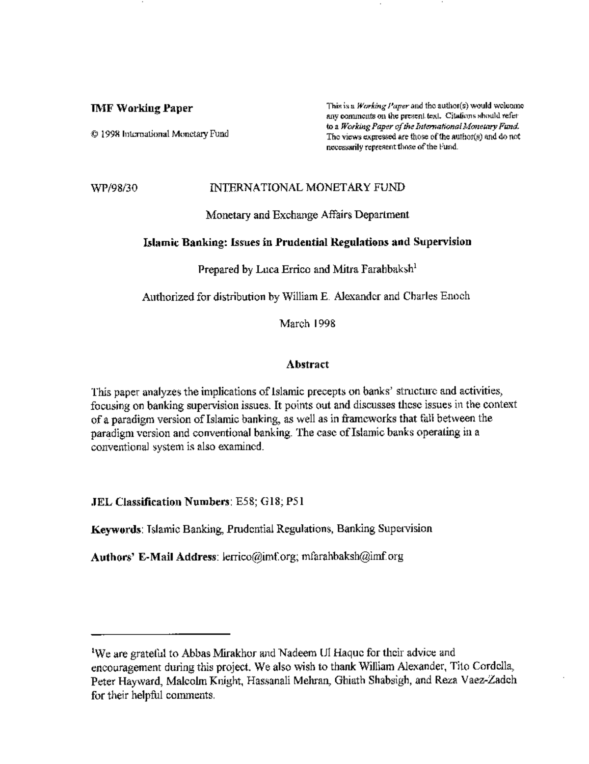 IMF Working Paper: Islamic Banking & Prudential Supervision Issues ...