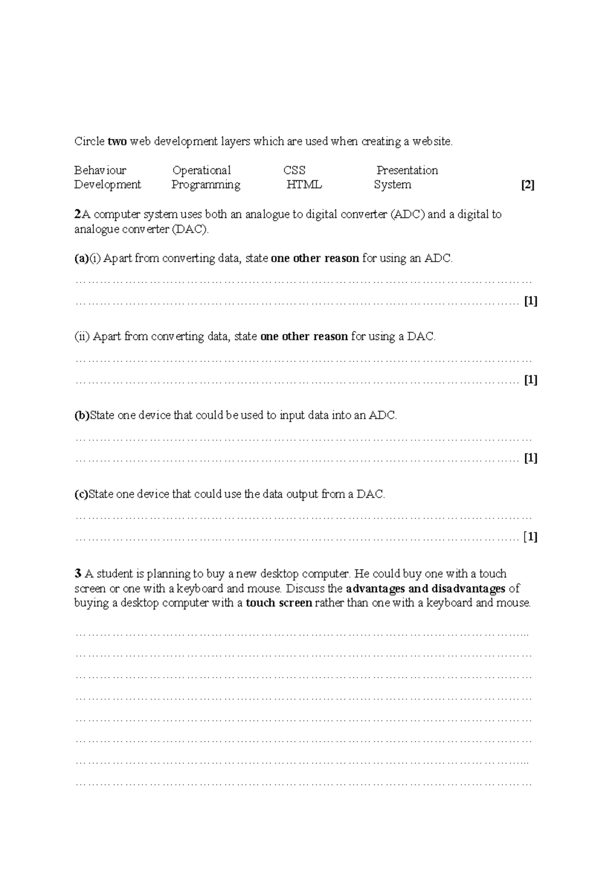 Mock Question Paper: Web Development & Computer Systems 2A - Studocu