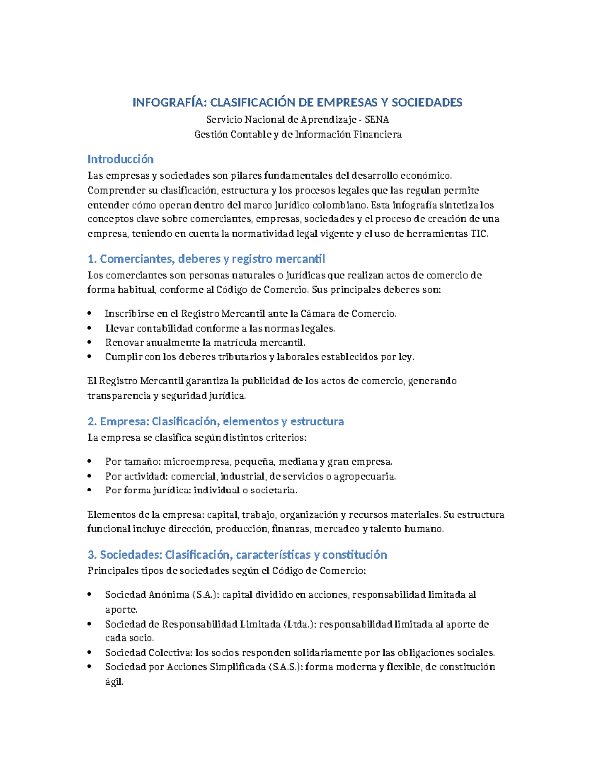 INFOGRAFÍA: CLASIFICACIÓN DE EMPRESAS Y SOCIEDADES - SENA - Studocu