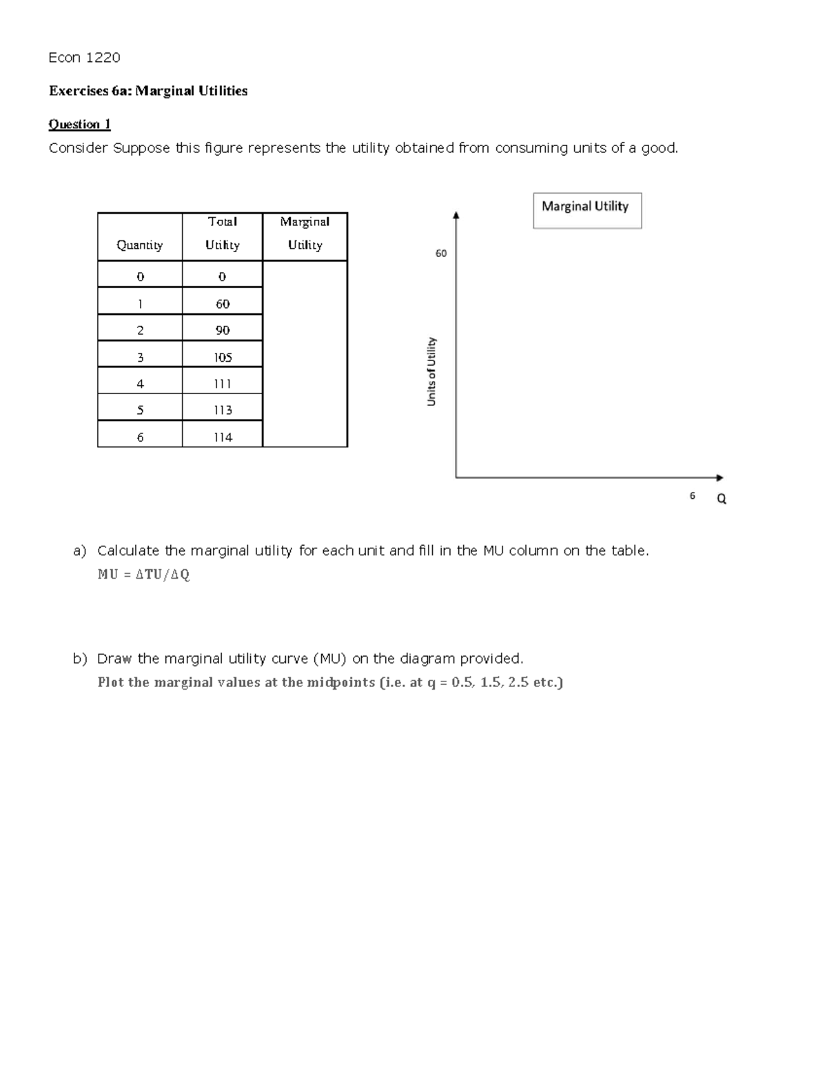 Exercises 6a - marginal utilities - ECON 1221 - Econ 1220 Exercises 6a ...