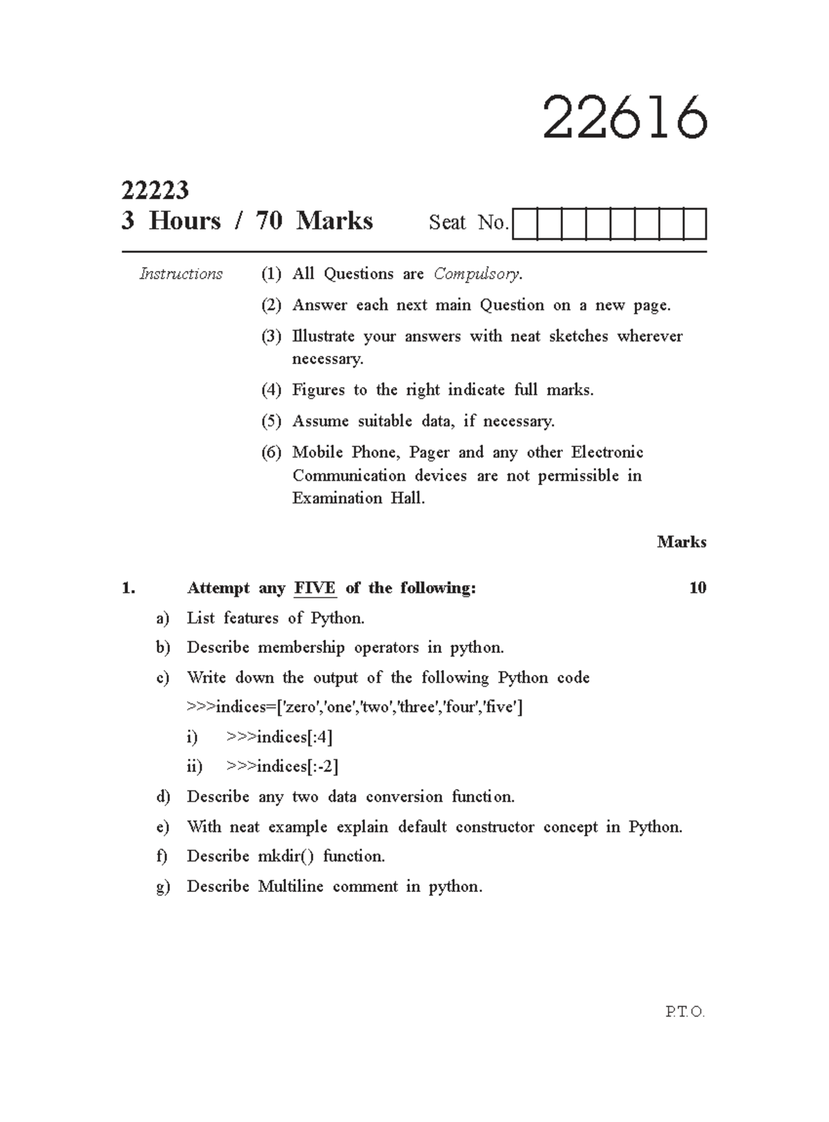 22616-Summer-2023-Python-Question-Paper-Exam - Studocu