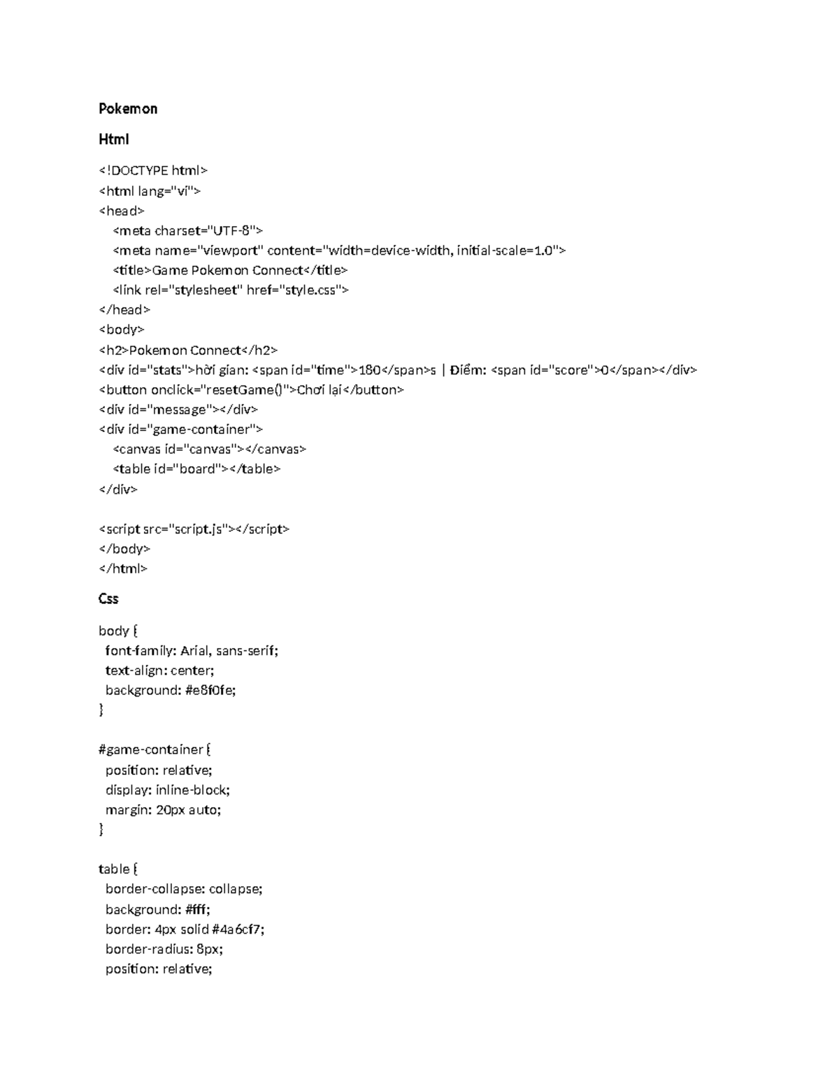 Pokemon Game Development: HTML & CSS Implementation Guide - Studocu