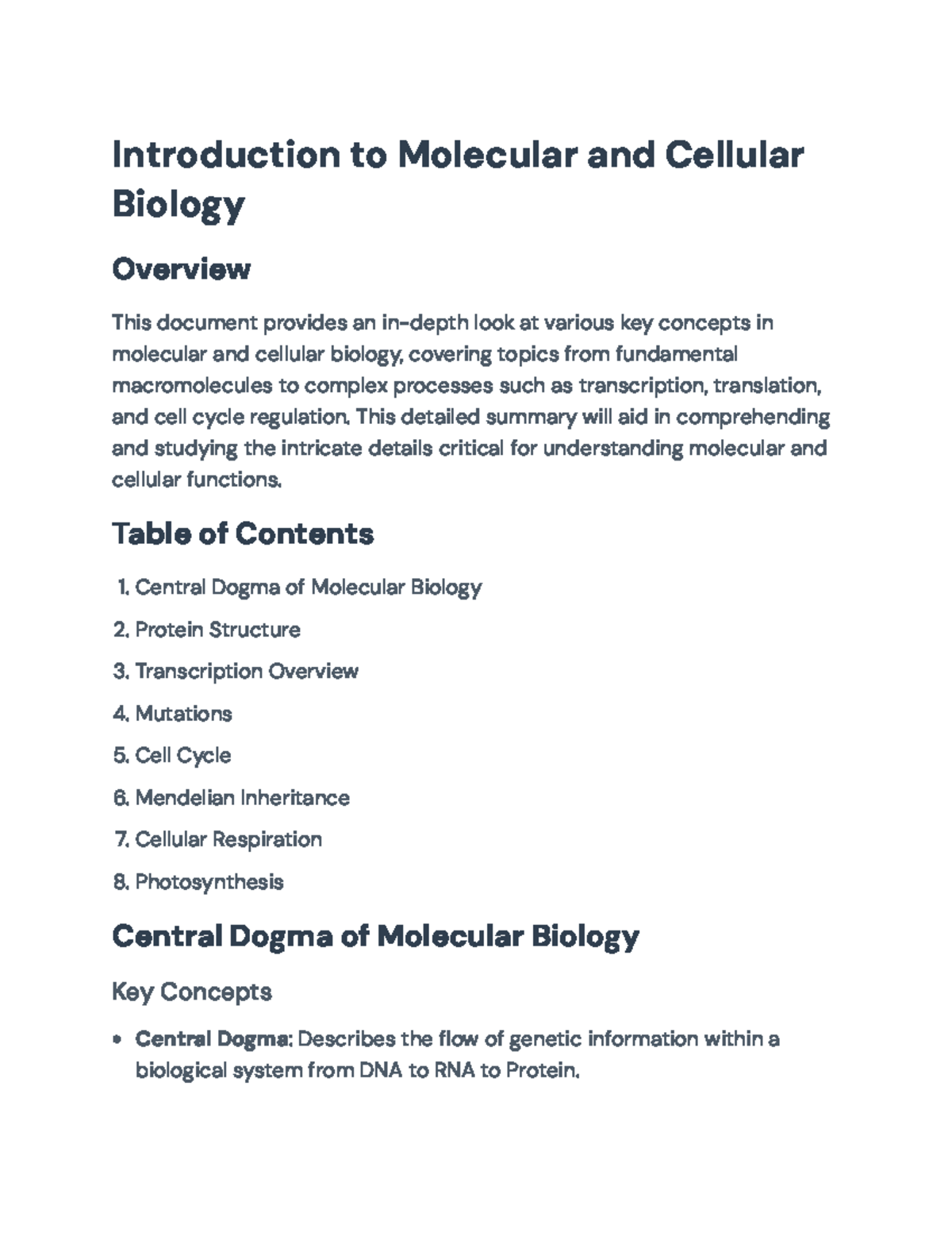 Molecular and Cellular Biology Overview: Key Concepts and Processes ...