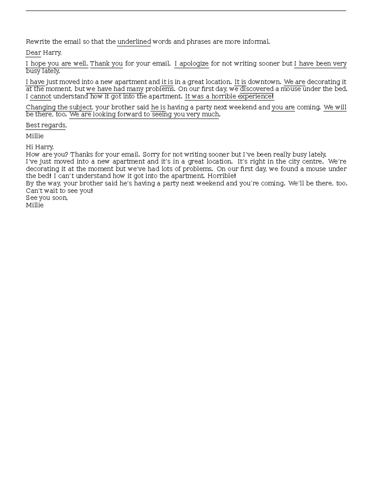 ESL 101 Email Rewrite: Making Formal Emails More Informal - Studocu