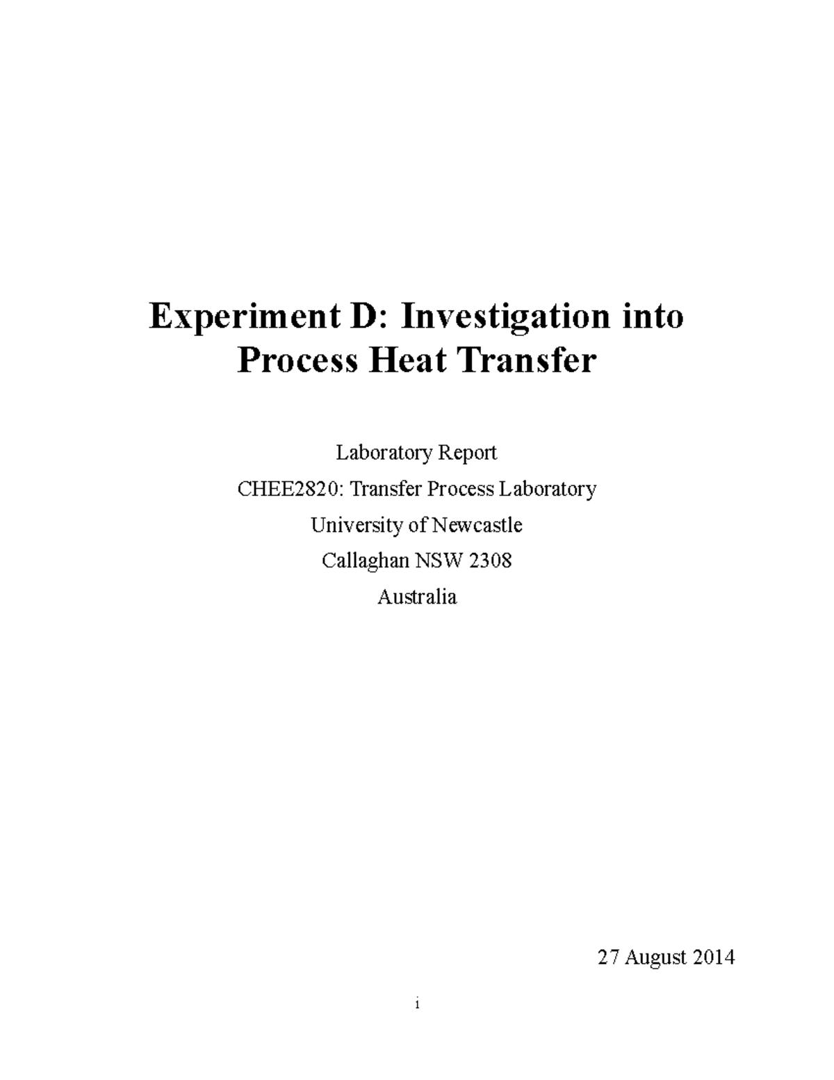 CHEE2820: Experiment D Lab Report on Process Heat Transfer Analysis ...