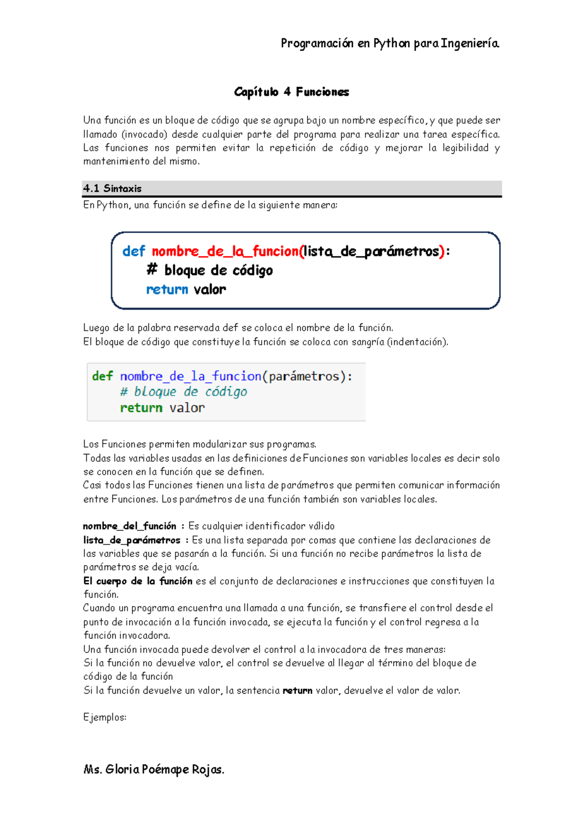 Programación en Python para Ingeniería: Capítulo 4 - Funciones - Studocu