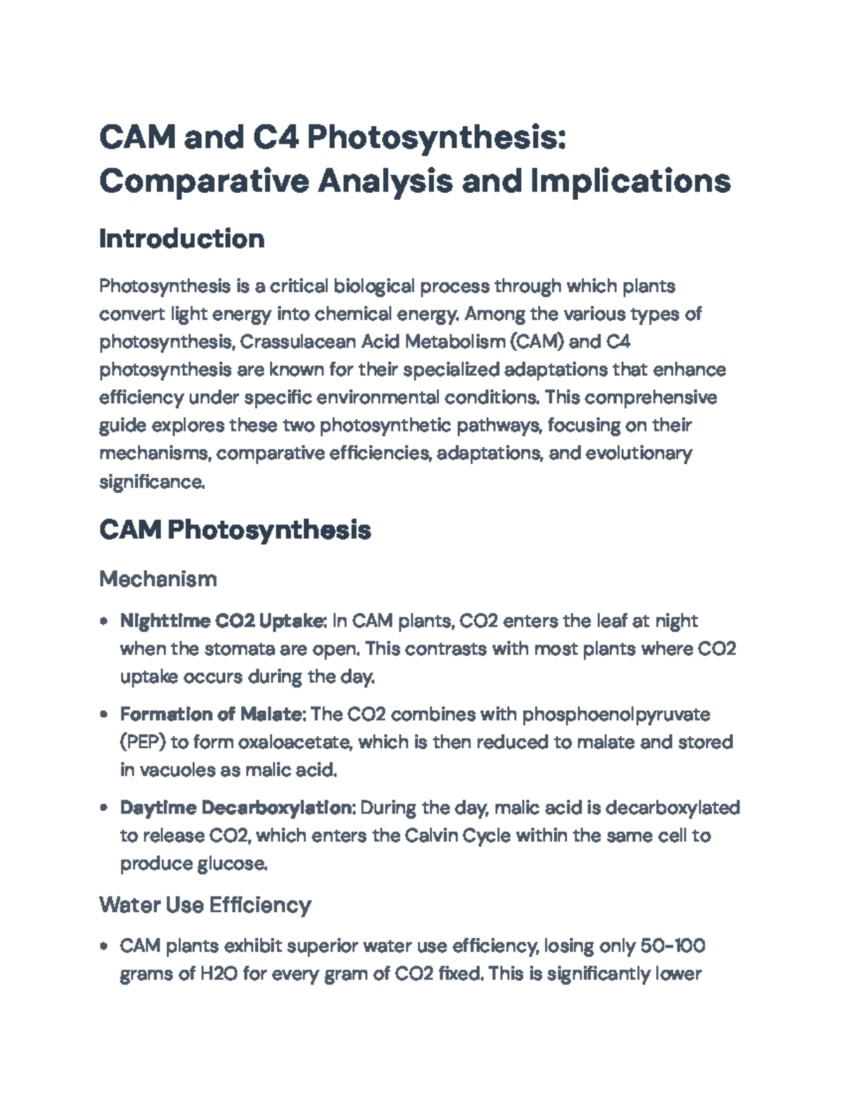 Comparative Analysis of CAM and C4 Photosynthesis Mechanisms - CAM and ...