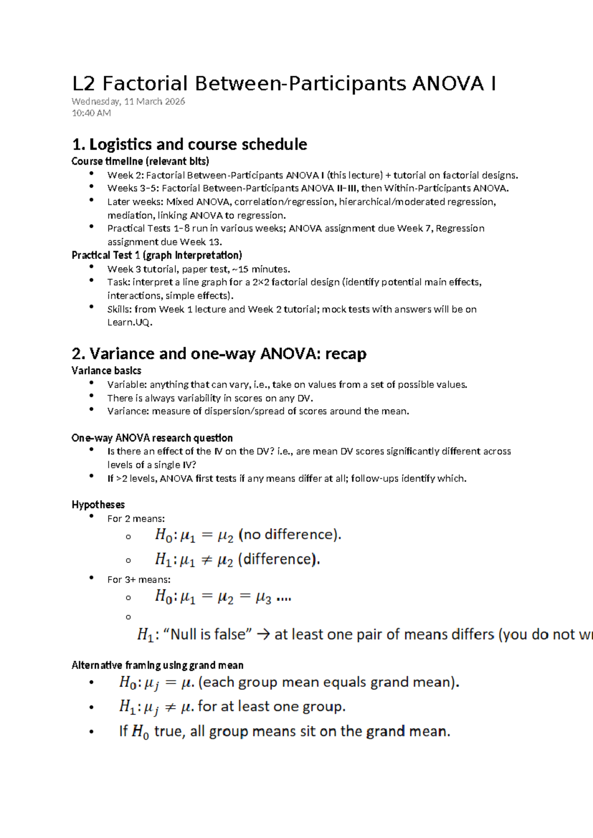 L2 Factorial ANOVA I: Understanding Variance and Interactions - Studocu