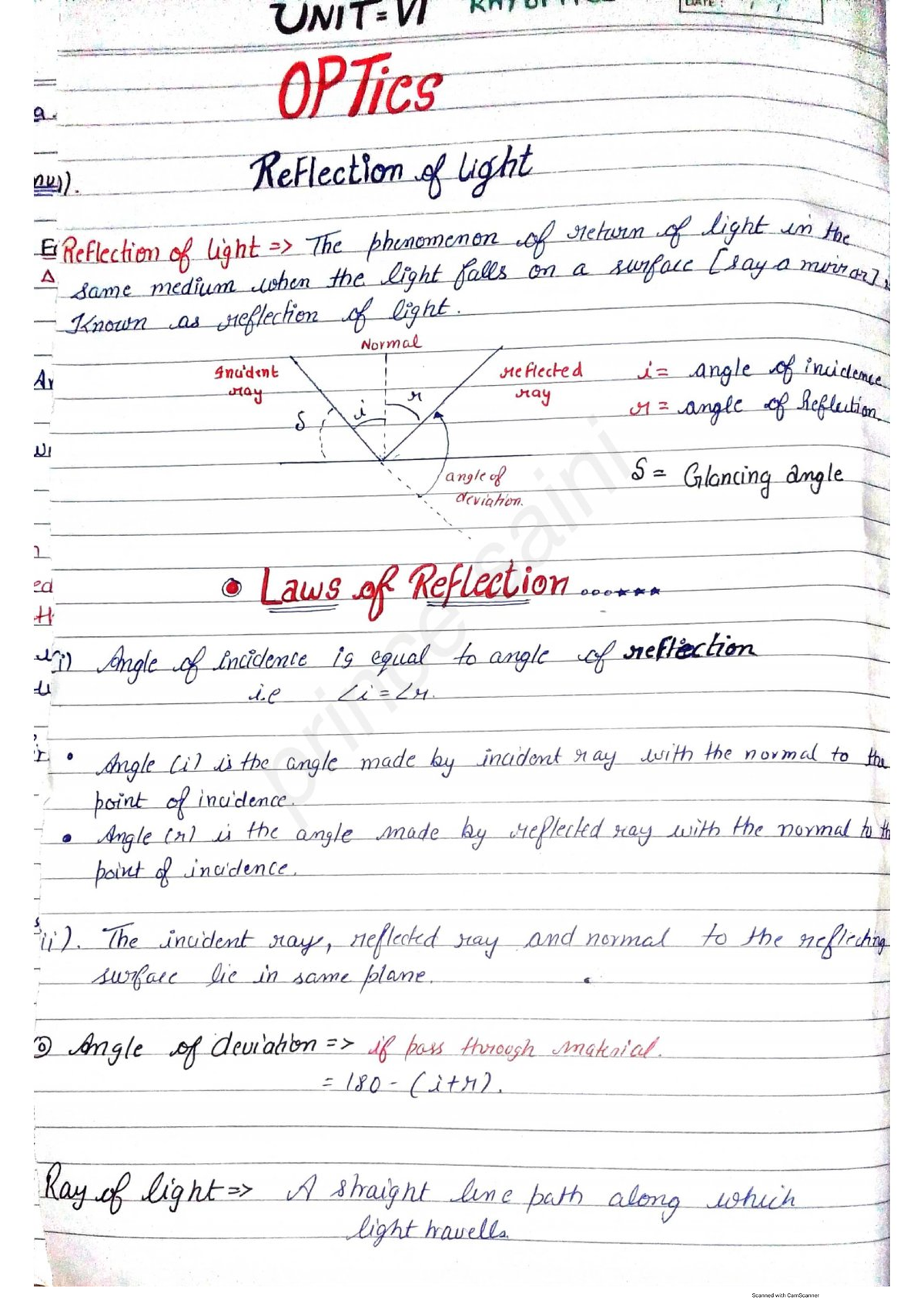 Ray optics study Warehouse - OPTics a DUI). Reflection of light E ...