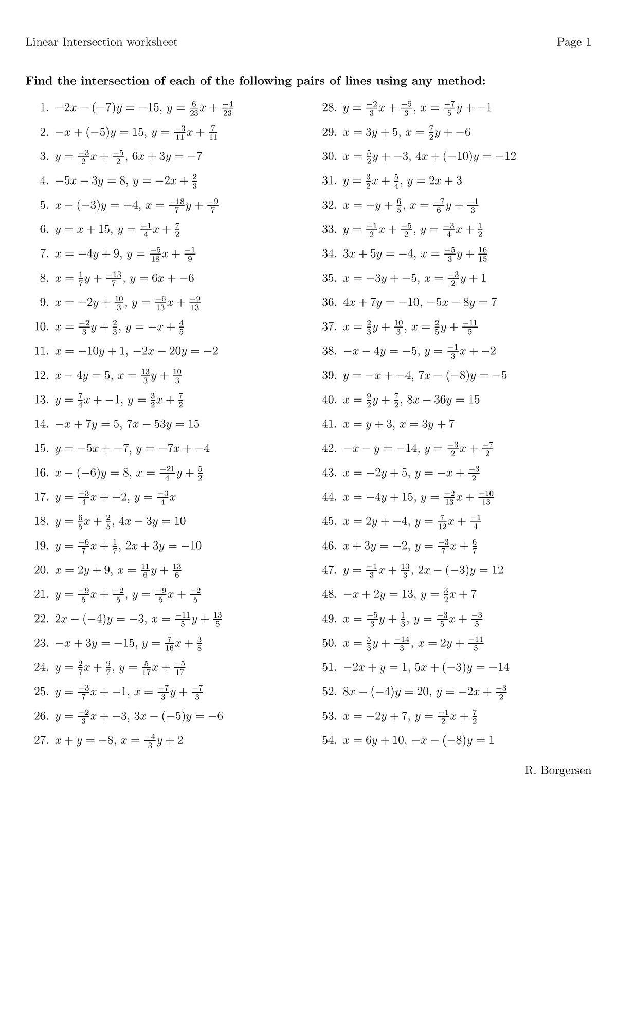 Linear Intersection Worksheet (1010) - Studocu