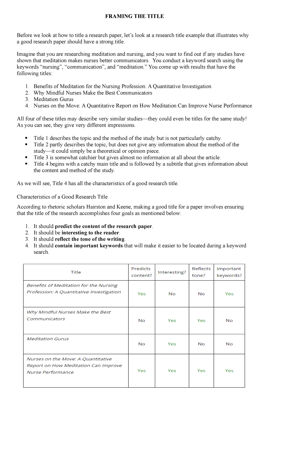 Chapter 1: Lecture Notes on Crafting Effective Research Titles in PR2 ...