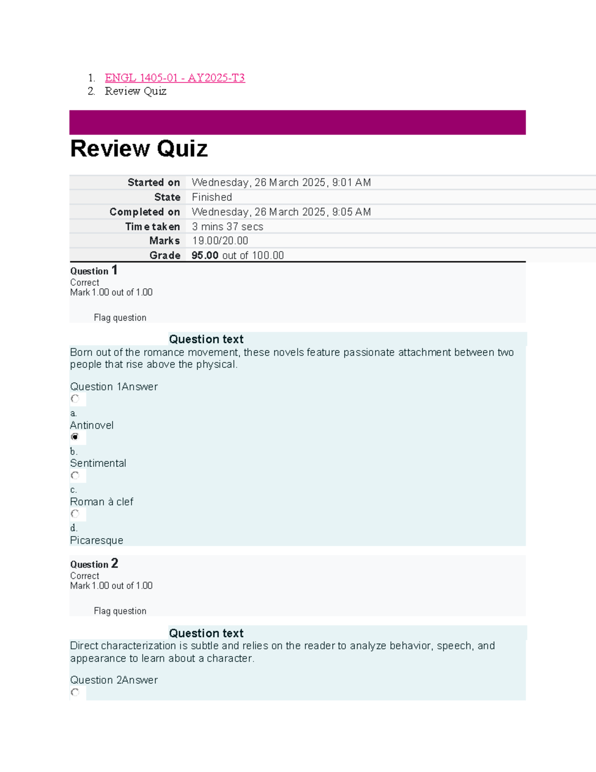 ENGL 1405 review quiz answers and explanations 2025 - Studocu