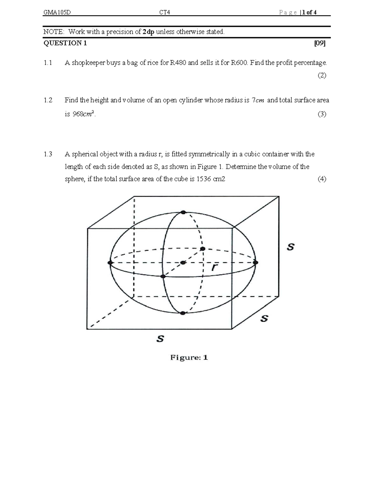 GMA105D Takehome Test 1 - General Mathematics Questions - Studocu