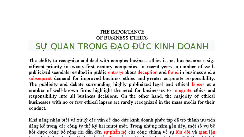 BUS 101: The Significance of Business Ethics in Modern Companies - Studocu