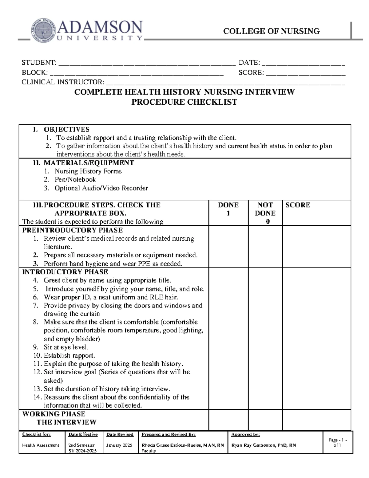 Assessing Neurologic System: Clinical Procedure Checklist for Health ...