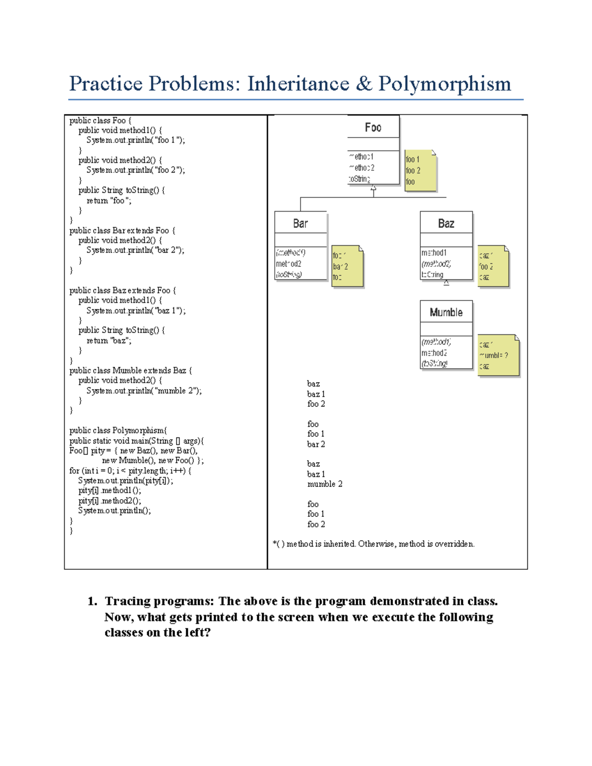 Java Inheritance & Polymorphism Practice Problems (JAVA101) - Studocu