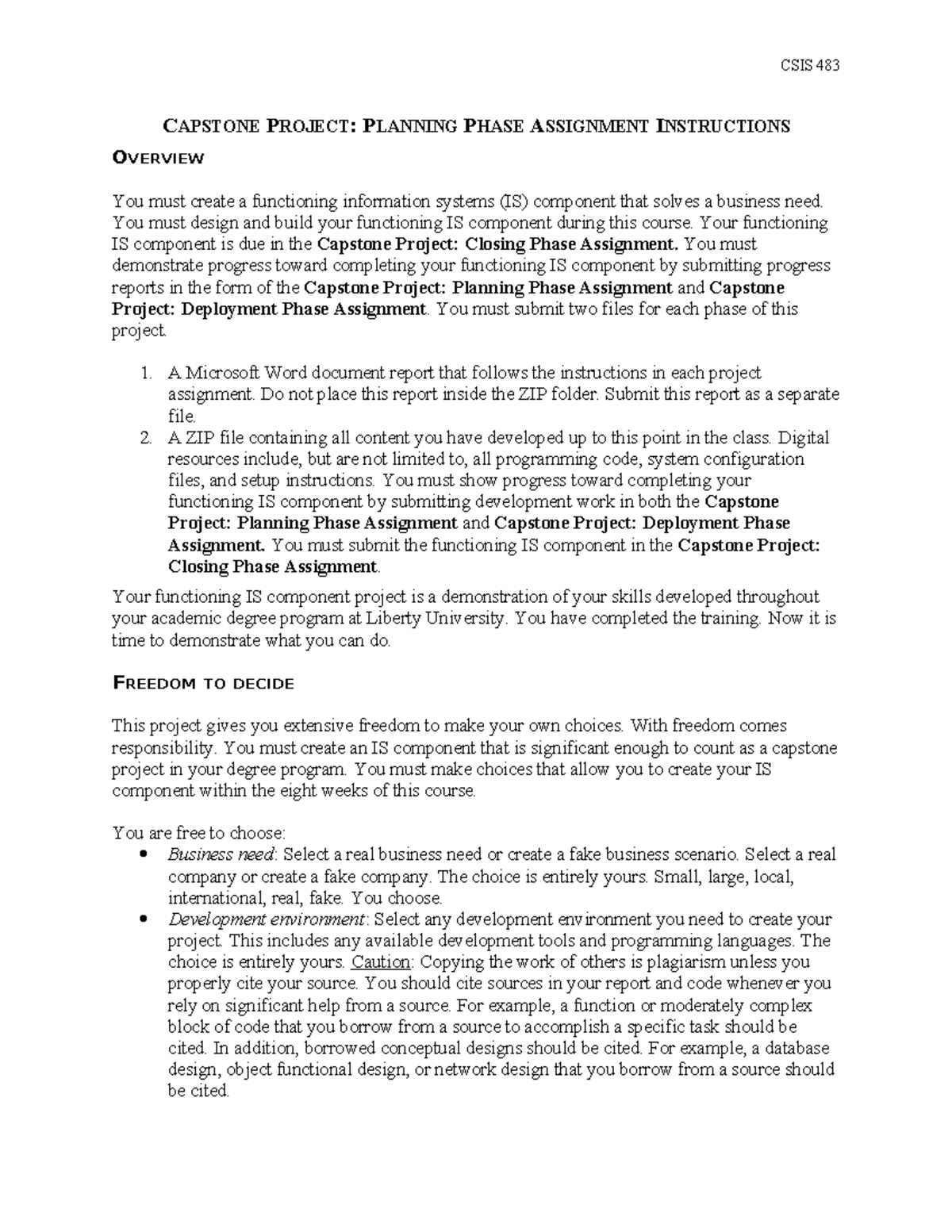 CSIS 483 Capstone Project: Planning Phase Report Instructions - CSIS ...