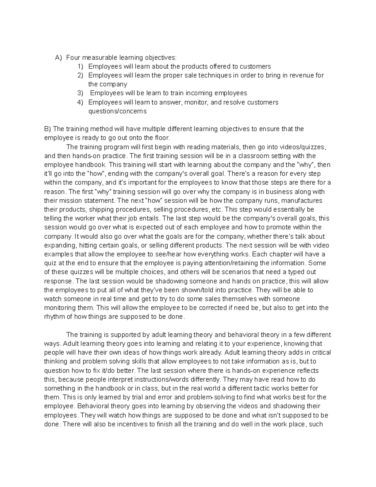 D353 Task 2 - Employee Training Program Objectives and Methods - Studocu